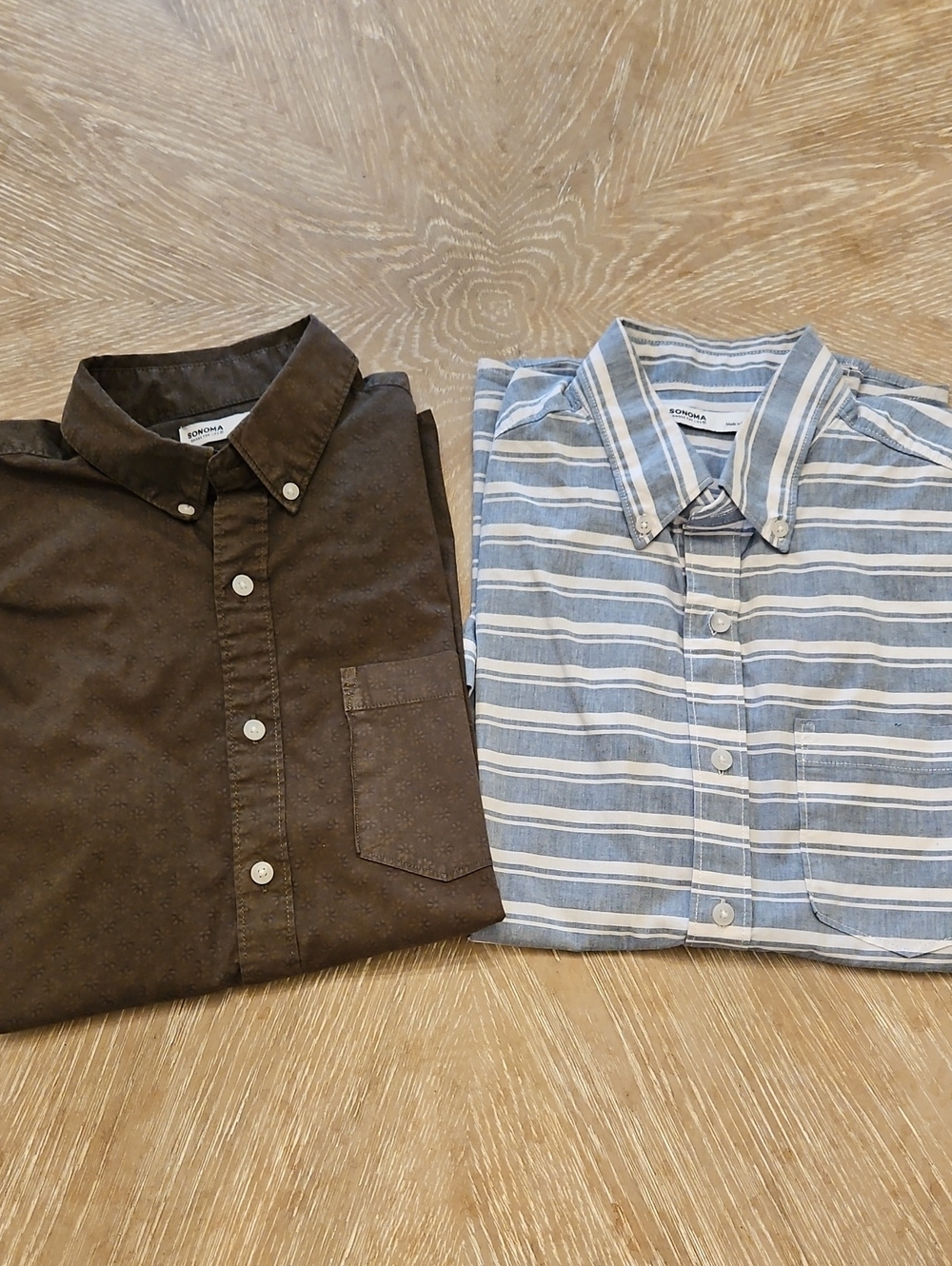 Sonoma Brown Solid Button-Down & Light Blue White Striped Button-Down Shirt Set
